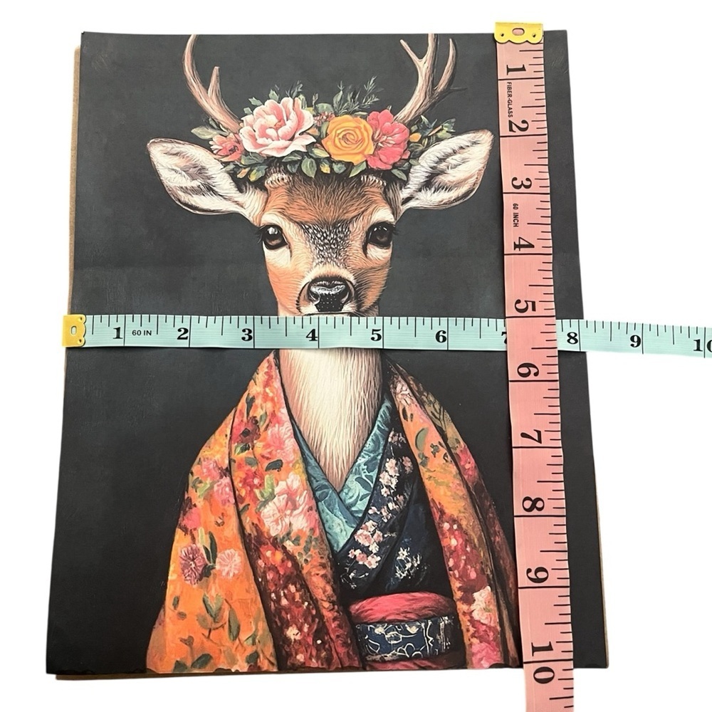 Deer Poster Art Print, Animal Flowers in Kimono Wall Art Decor Painting Artwork - Picture 3 of 4